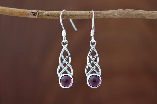 Celtic Knot Earrings - Mother Daughter Knot with Red Garnet
