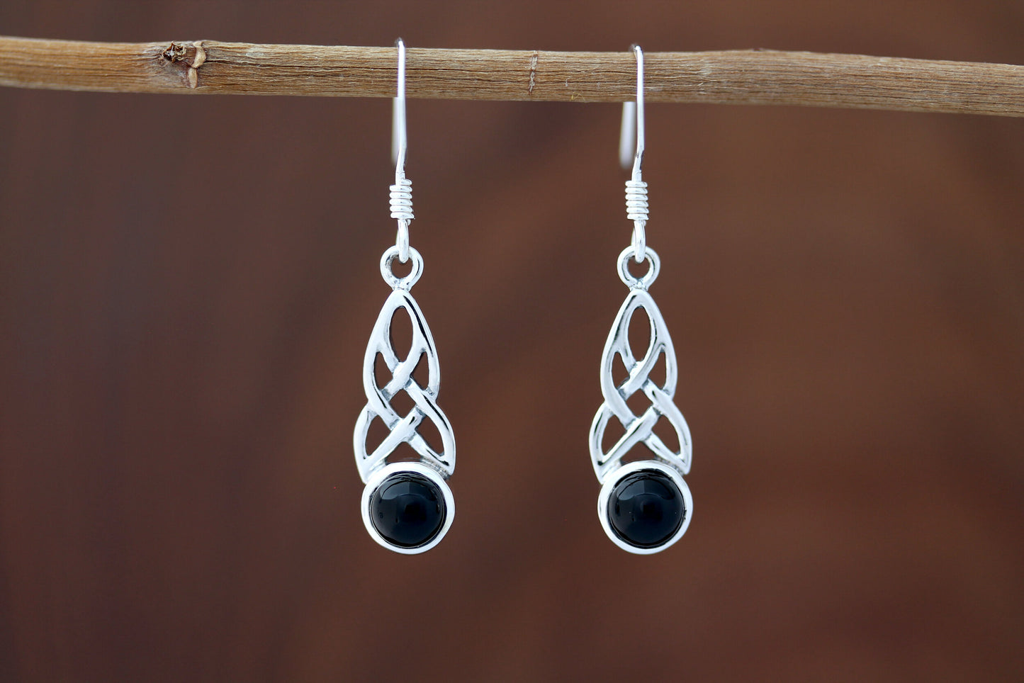 Celtic Knot Earrings - Mother-Daughter Knot with Black Onyx