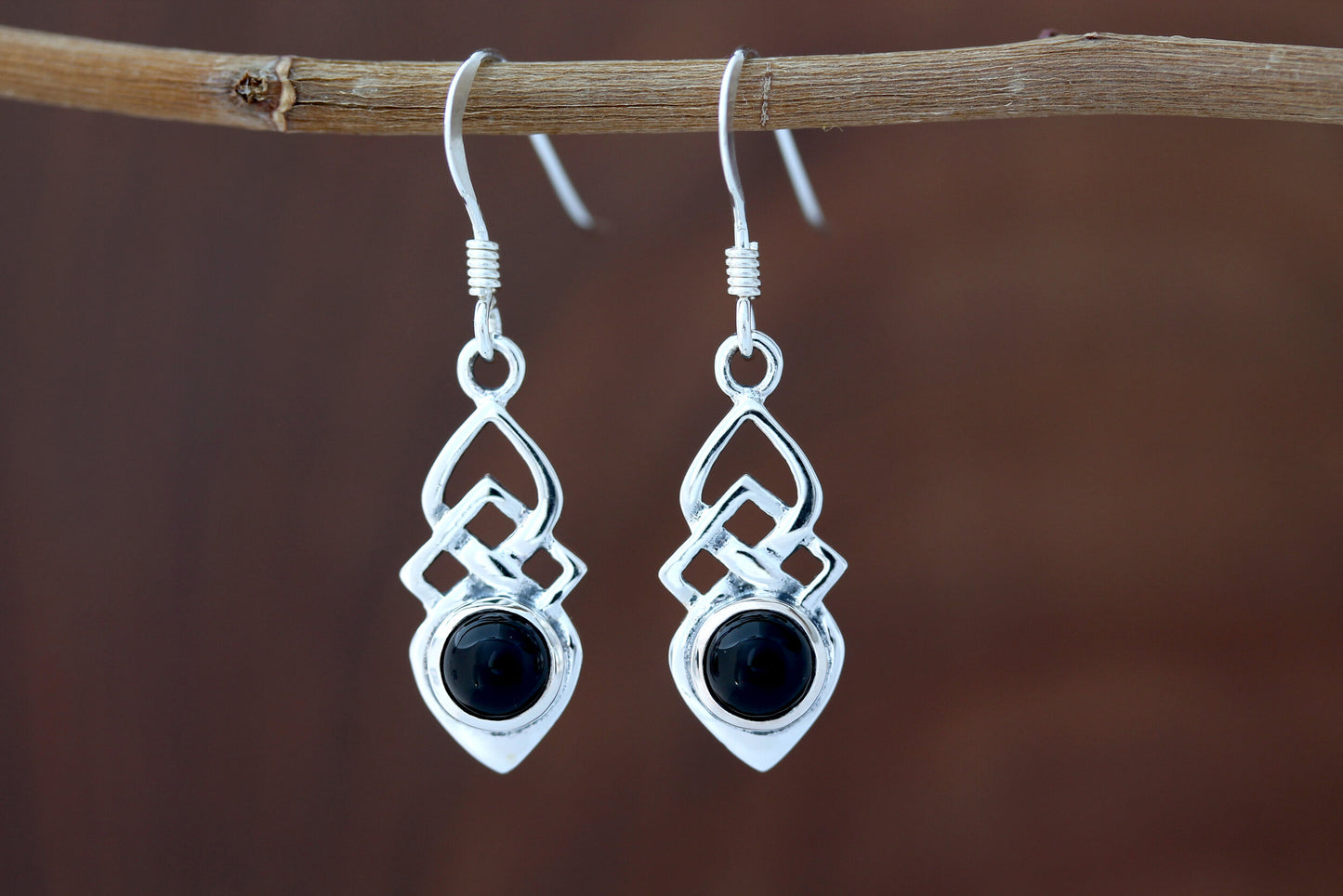 Celtic Knot Earrings - Shield with Black Onyx