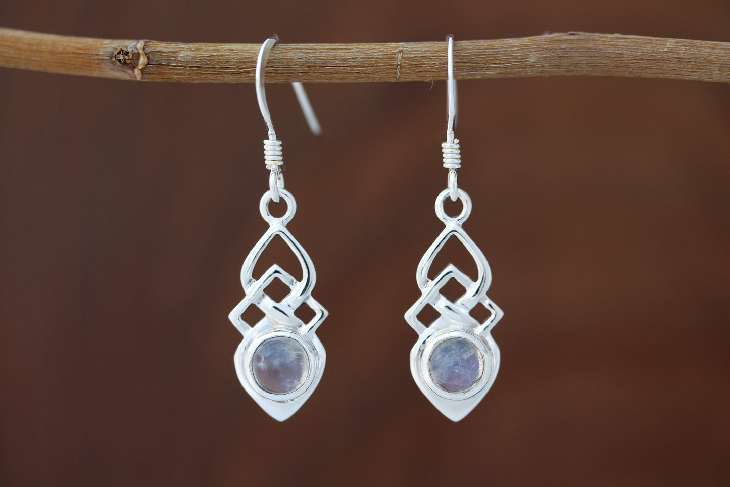 Celtic Knot Earrings - Shield with Moonstone