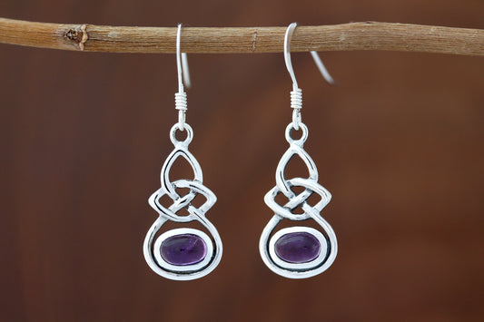 Celtic Knot Earrings - Infinity with Amethyst Drop