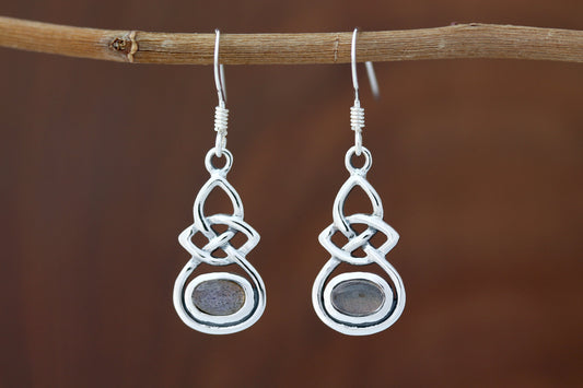 Celtic Knot Earrings - Infinity with Labradorite Drop