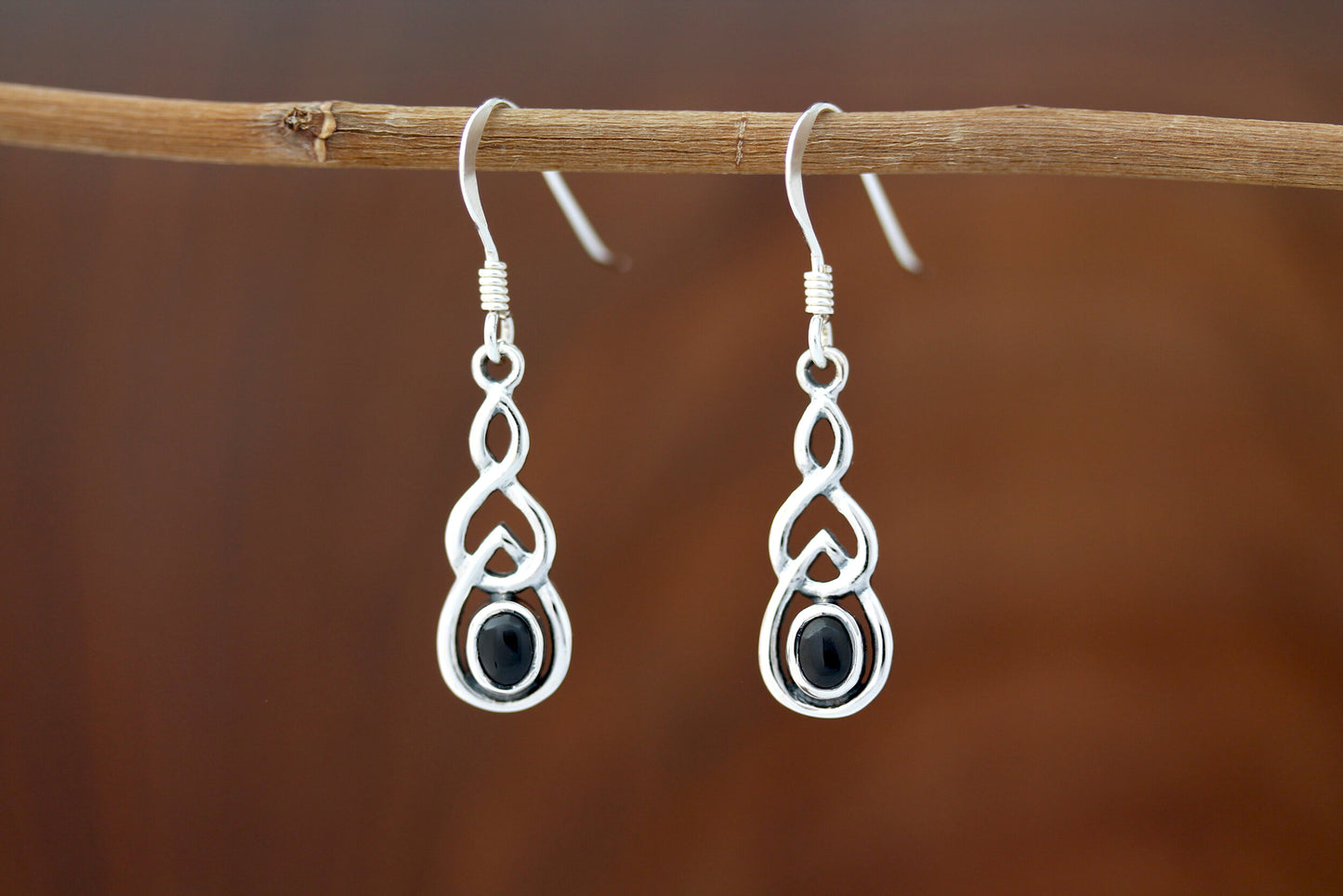 Celtic Knot Earrings - Interlocked Arms with Black Onyx