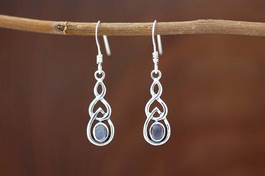 Celtic Knot Earrings - Interlocked Arms with Labradorite