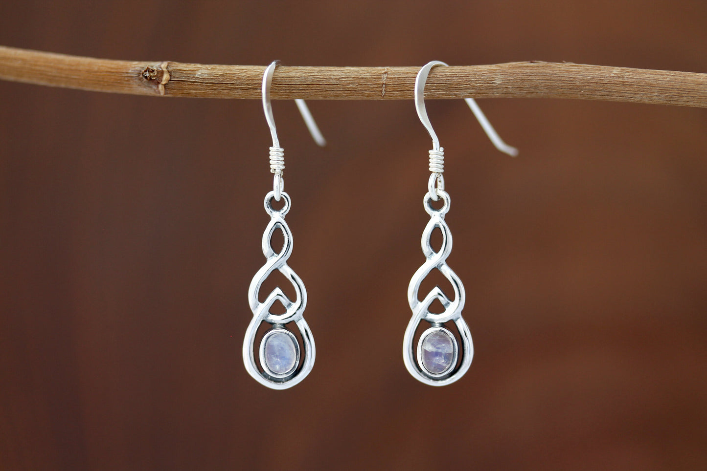 Celtic Knot Earrings - Interlocked Arms with Moonstone