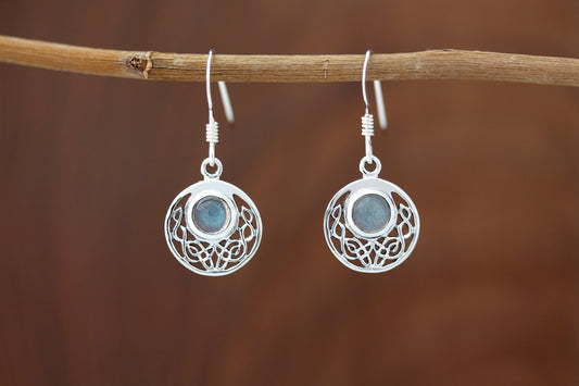 Celtic Knot Earrings - Half Moon filled with Labradorite