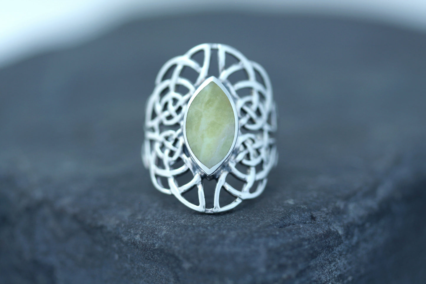 Scottish Marble Ring - Dara Knot with Marquee Marble Centre (Large)