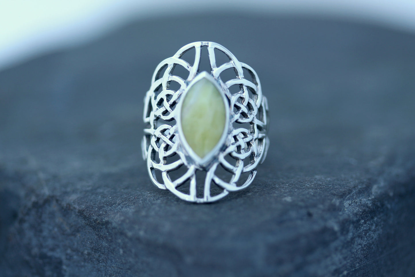 Scottish Marble Ring - Dara Knot with Marquee Marble Centre (Large)