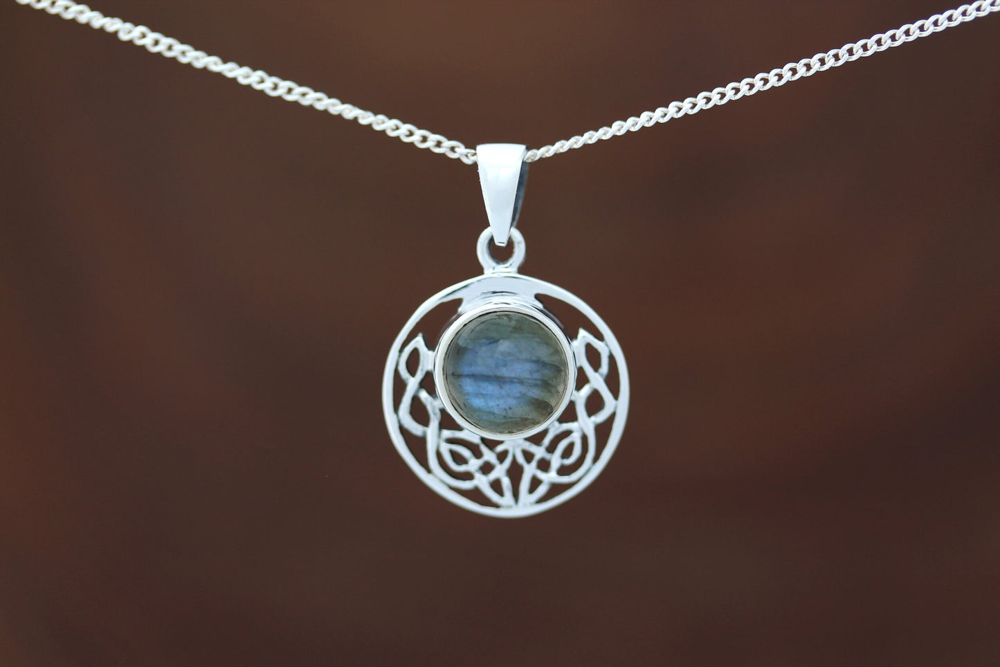 Celtic Stone Pendant - Round Half Moon Knot with Labradorite