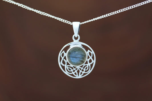 Celtic Stone Pendant - Round Half Moon Knot with Labradorite