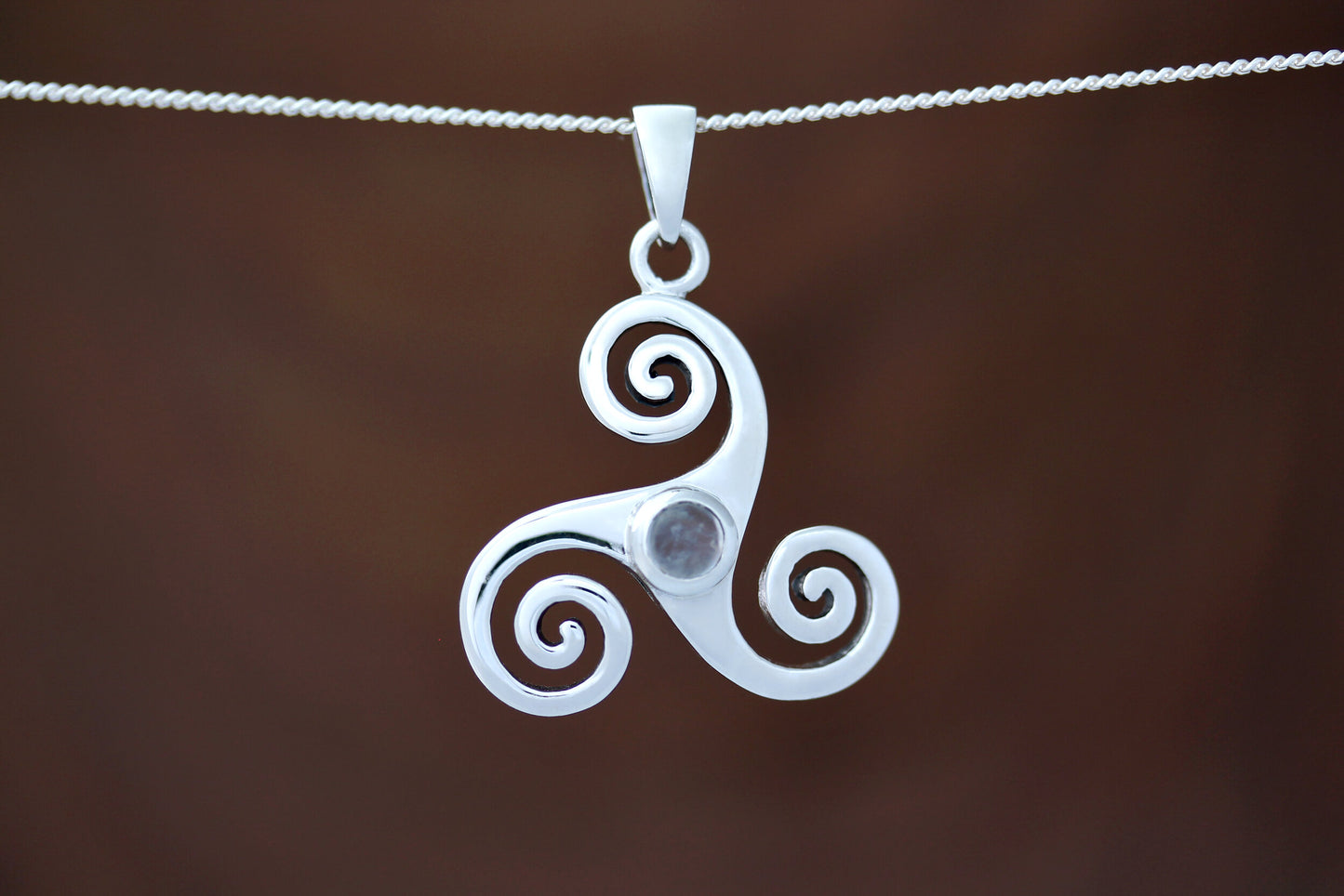 Triskele Stone Pendant - Triple Spiral with Moonstone
