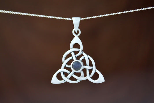 Triquetra Stone Pendant - Knotted Trinity with Labradorite