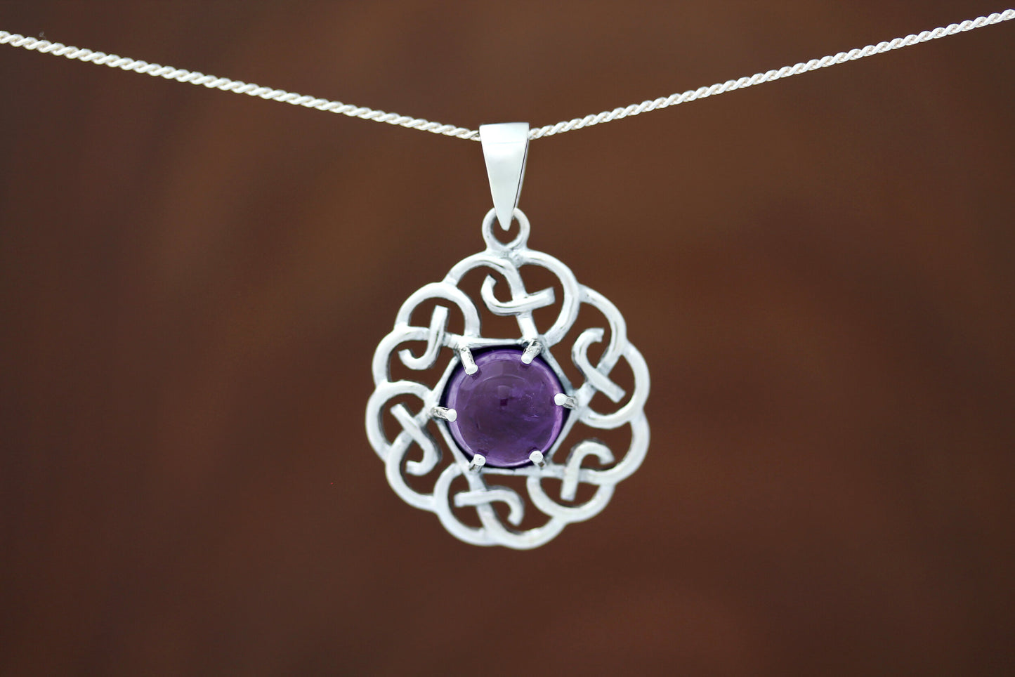 Celtic Stone Pendant - Six Knot with Amethyst