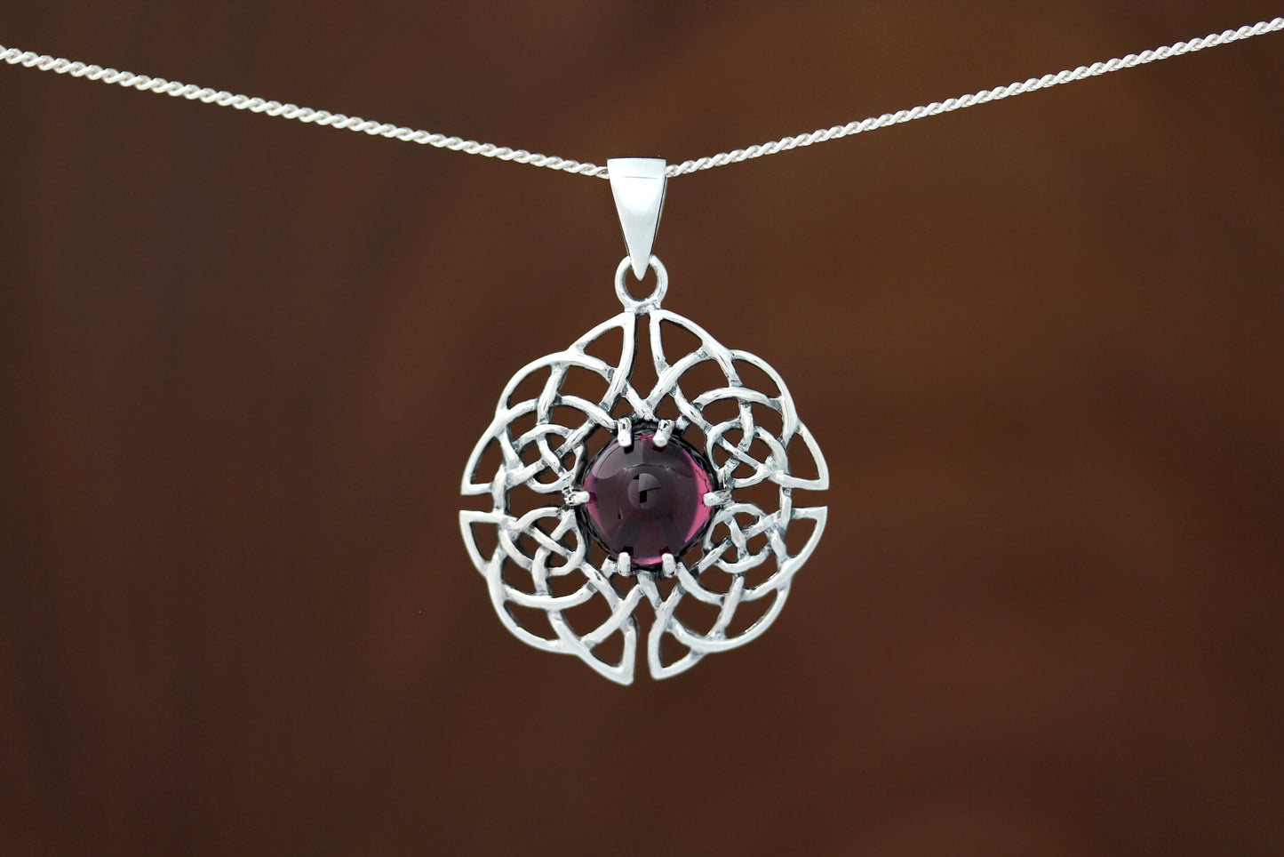 Celtic Stone Pendant - Dara Knot with Red Garnet