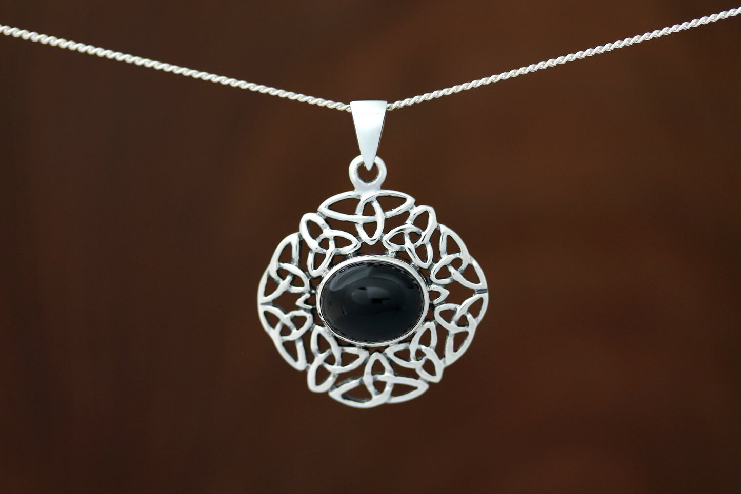 Celtic Stone Pendant - Trinity Frame with Black Onyx
