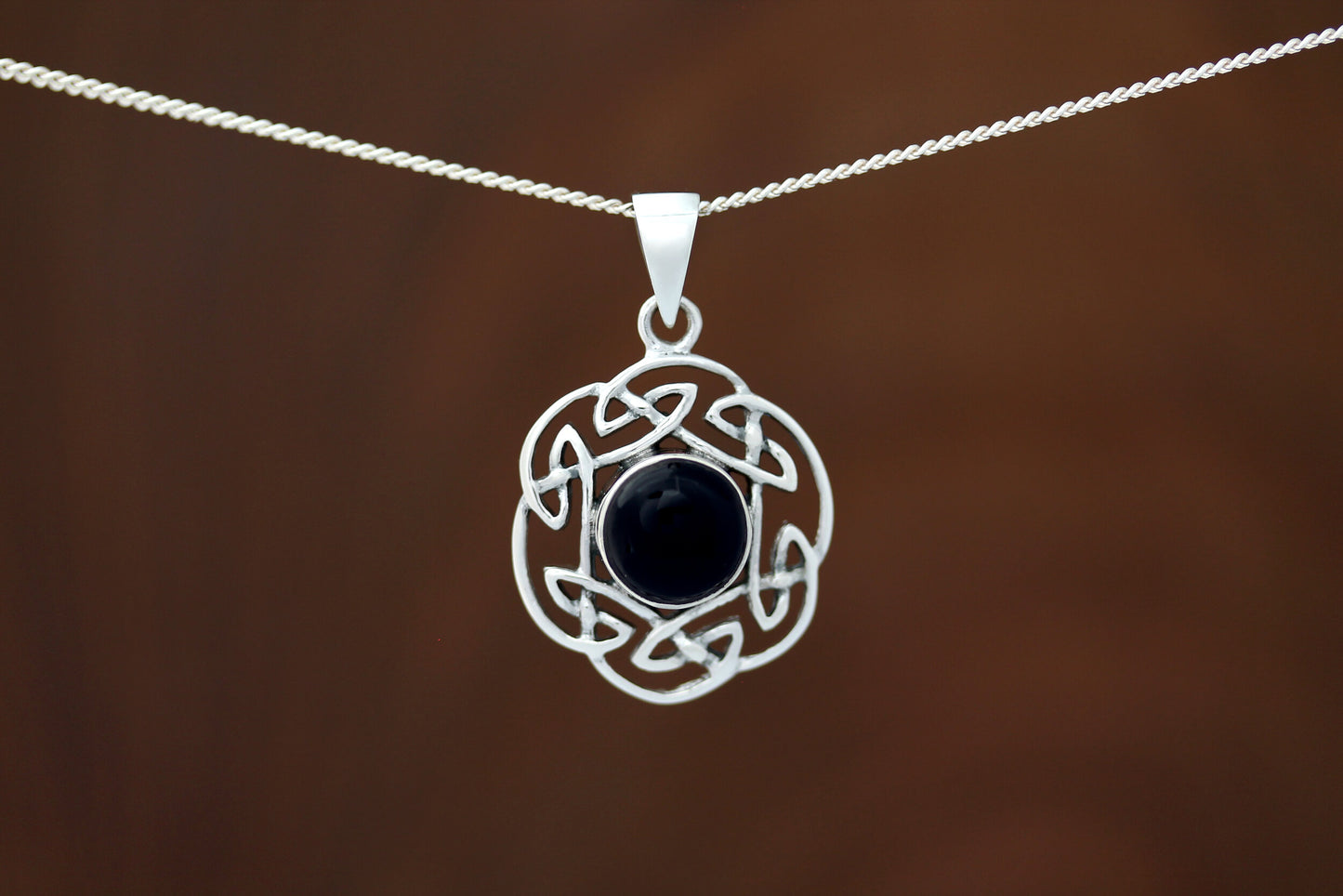Celtic Stone Pendant - Pictish Knot Border with Black Onyx