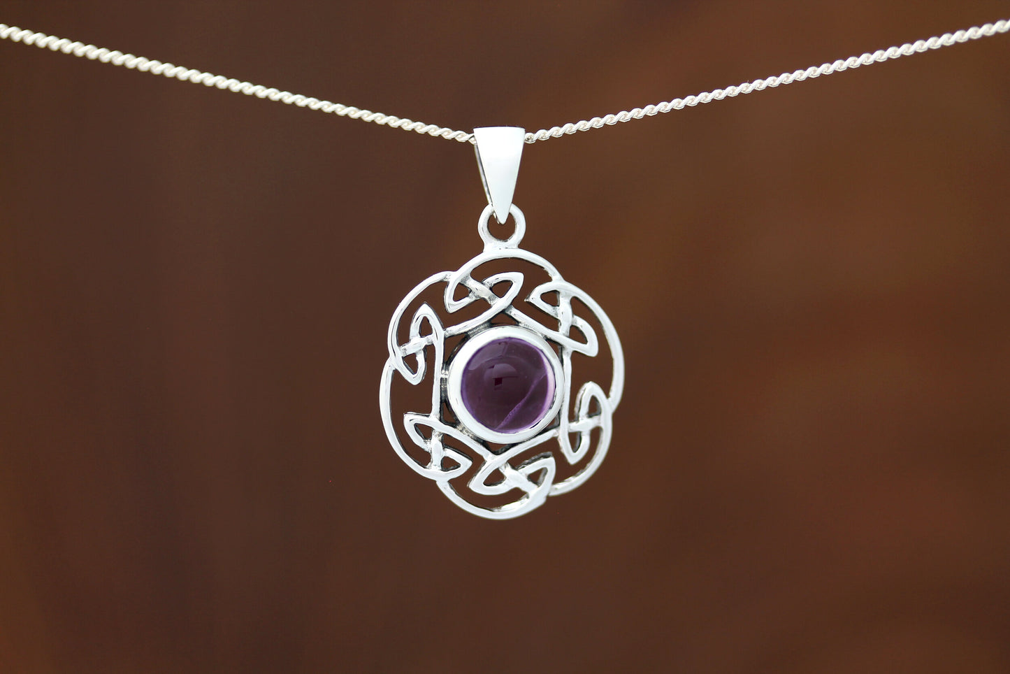 Celtic Stone Pendant - Pictish Knot Border with Amethyst