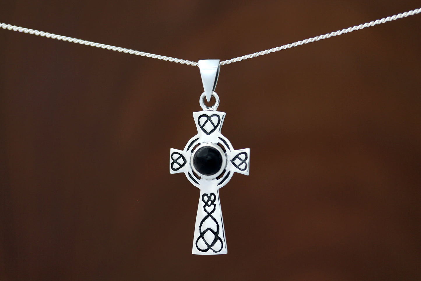 Celtic Cross Pendant - Looped  Heart with Black Onyx