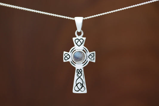 Celtic Cross Pendant - Looped Heart with Labradorite