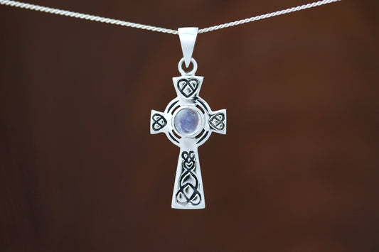 Celtic Cross Pendant - Looped Heart with Moonstone