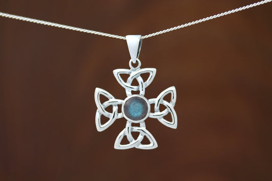 Celtic Cross Pendant - Celtic Wheel Cross with Labradorite (Medium)