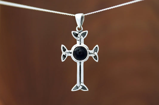 Celtic Cross Pendant - Trinity Arms with Black Onyx