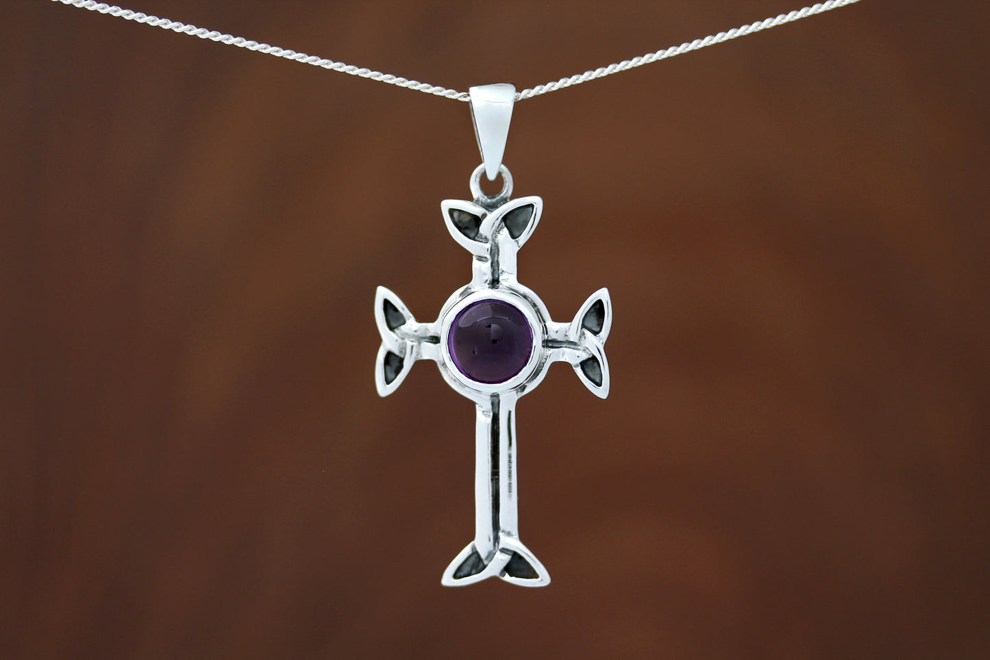 Celtic Cross Pendant - Trinity Arms with Amethyst