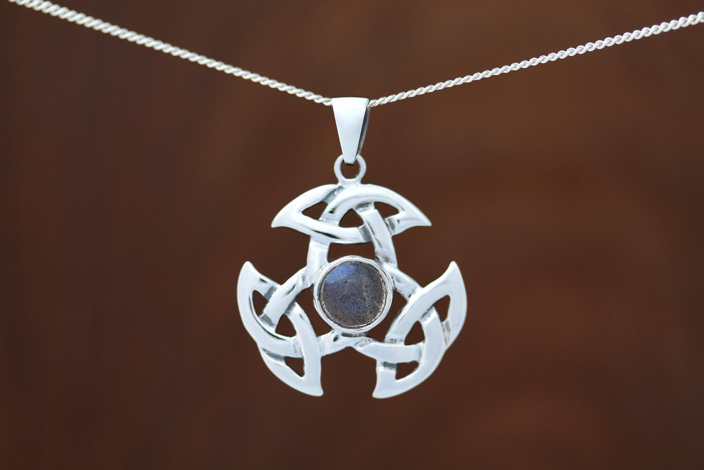 Celtic Stone Pendant - Triple Trinity with Round Labradorite