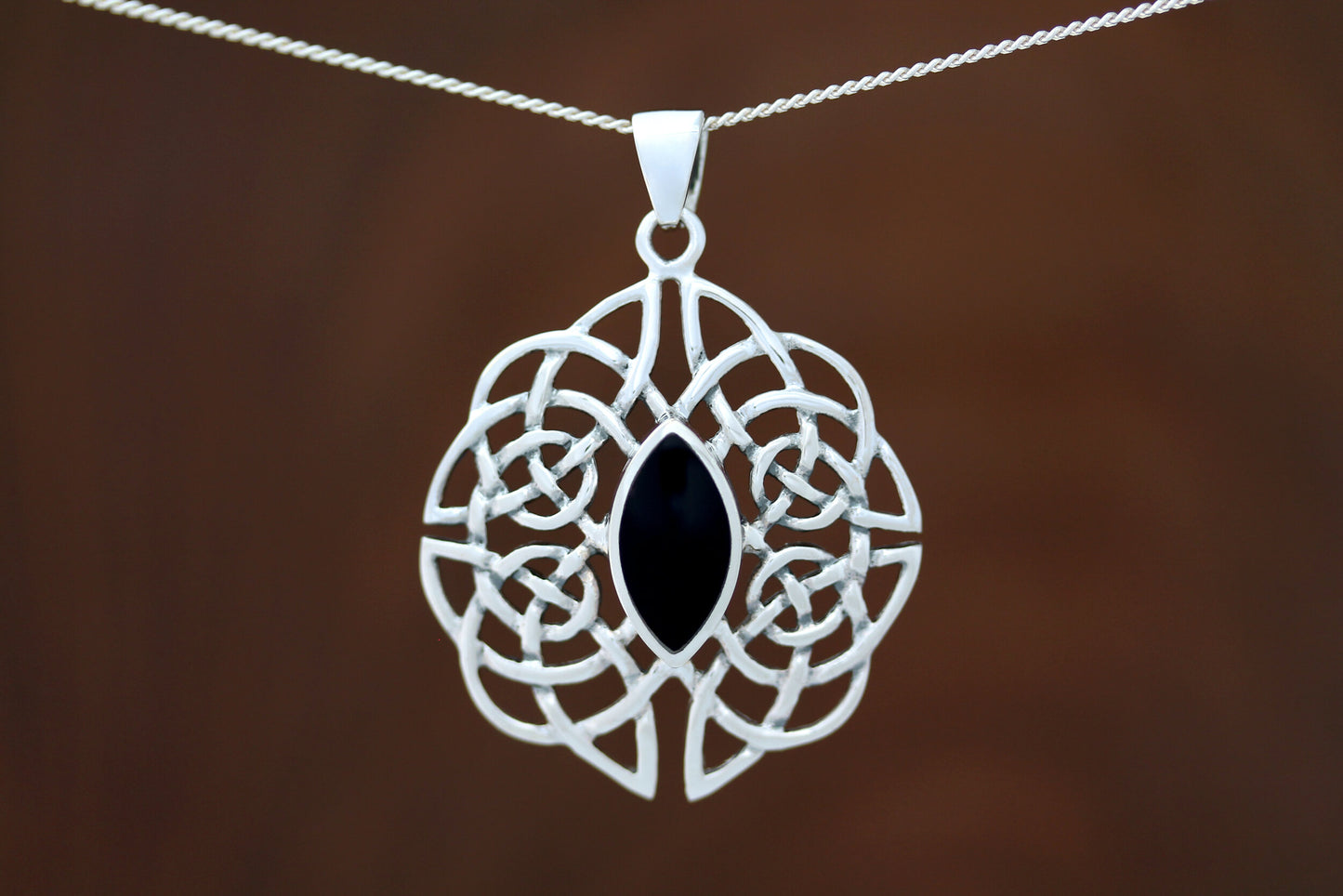 Celtic Stone Pendant - Dara Knot with Marquee Black Onyx