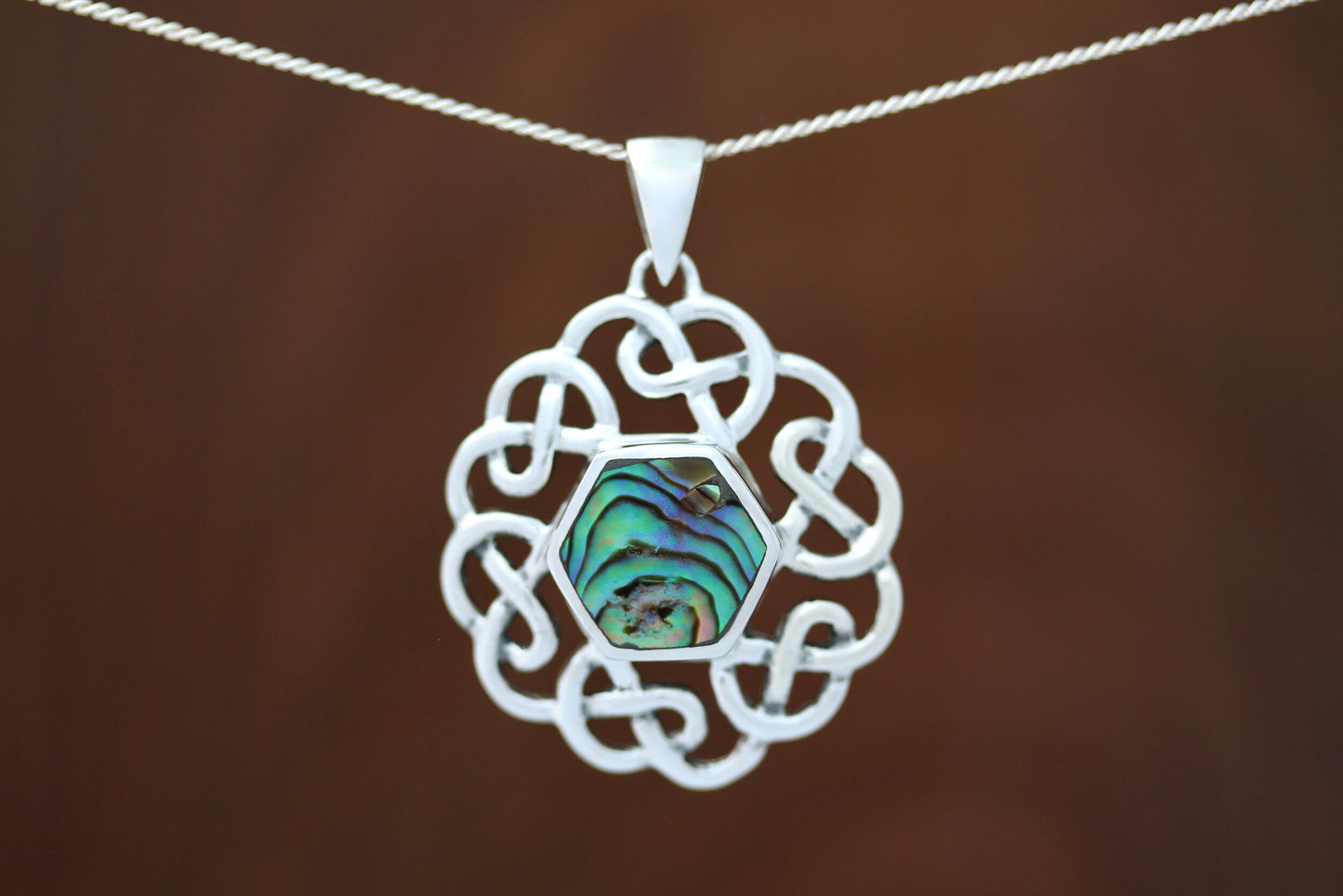Celtic Stone Pendant - Six Knot with Abalone Shell (Two sizes available)