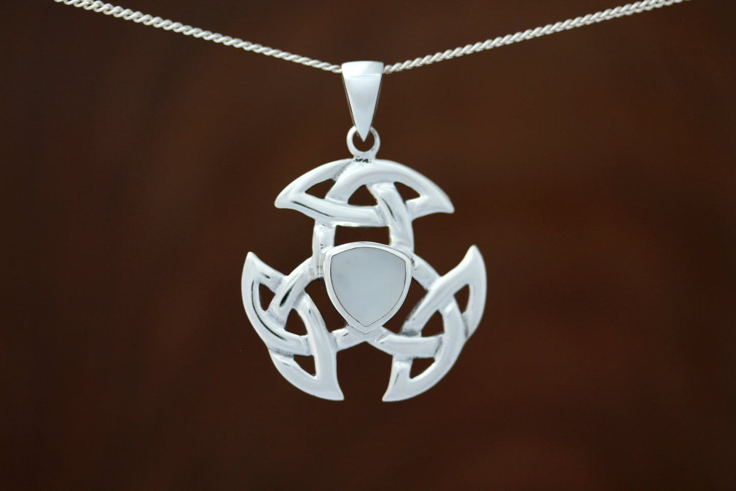 Celtic Stone Pendant - Triple Trinity with Triangular Mother of Pearl