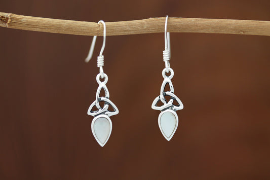 Triquetra Stone Earrings - Teardrop with Mother of Pearl