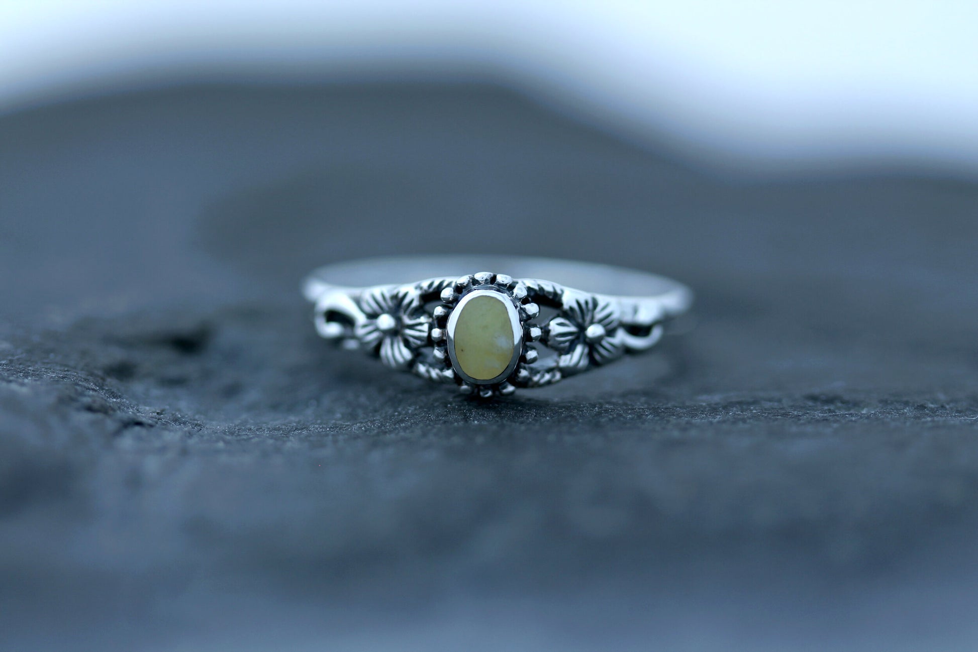 Vintage Silver Marble Stone Ring 925 - リング