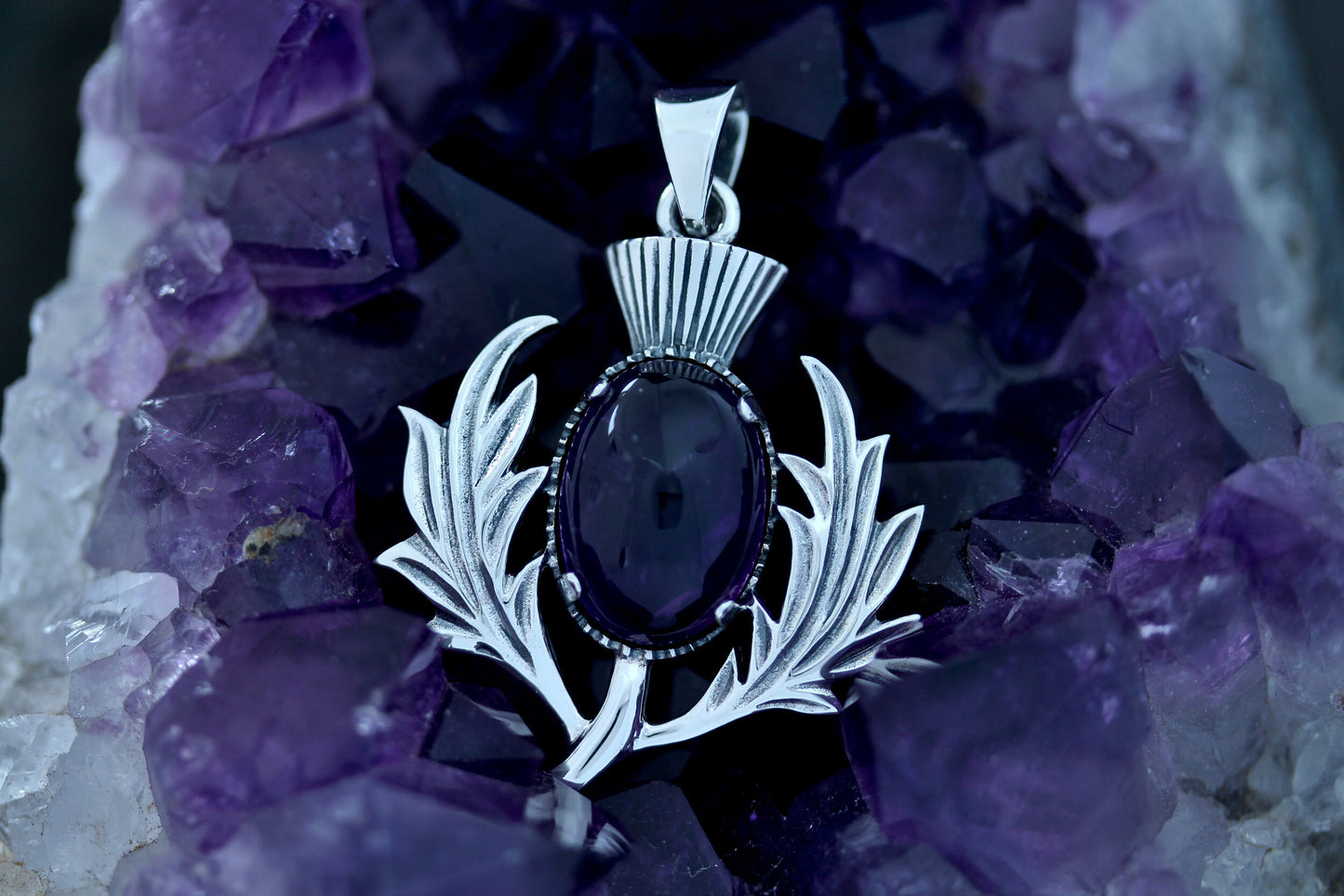 Scottish Thistle Pendant - Statement Thistle with Amethyst