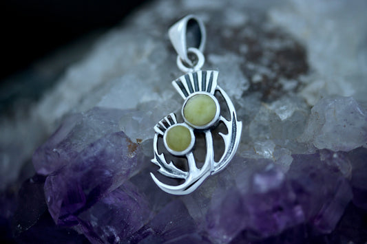 Scottish Thistle Pendant - Half Moon Leaves with Scottish Marble