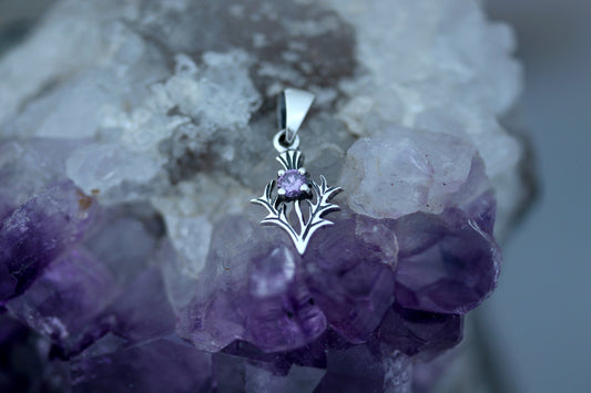Scottish Thistle Pendant - Wee Spiky Leaf with Violet Zircon