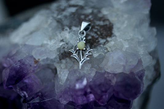 Scottish Thistle Pendant - Wee Spiky Leaf with Scottish Marble