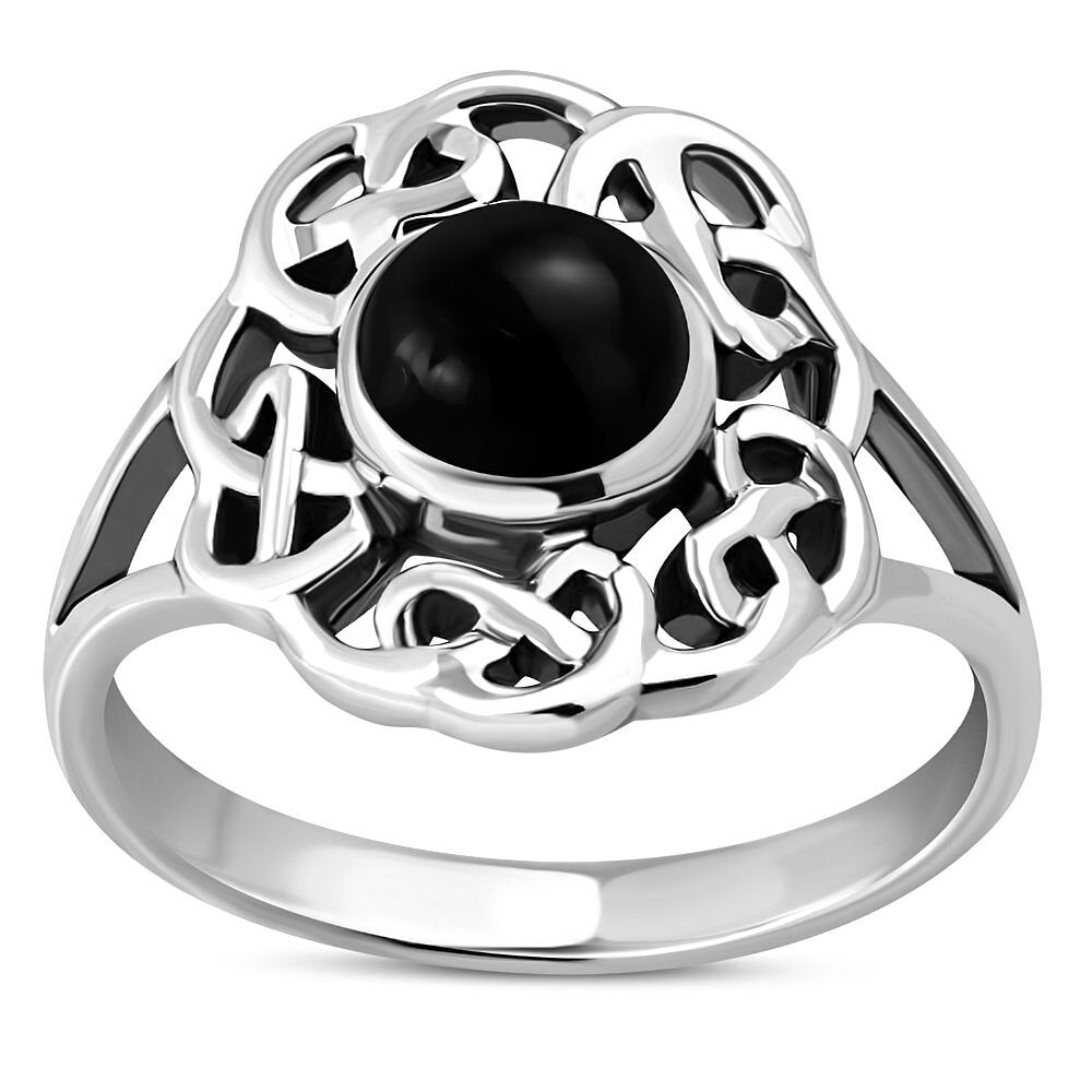 Celtic Stone Ring-   Thick Six Fold with Black Onyx