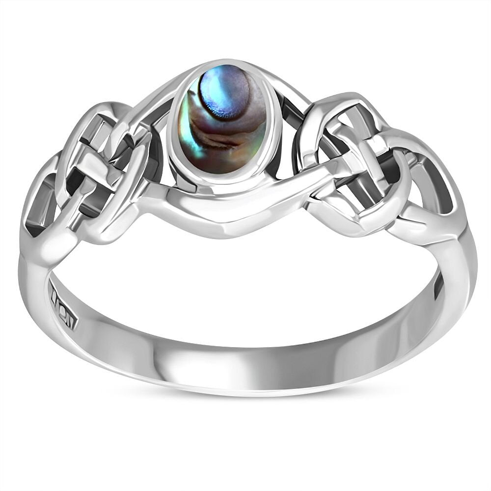 Celtic Stone Ring- Interlocking Knot with Abalone Shell (Big)