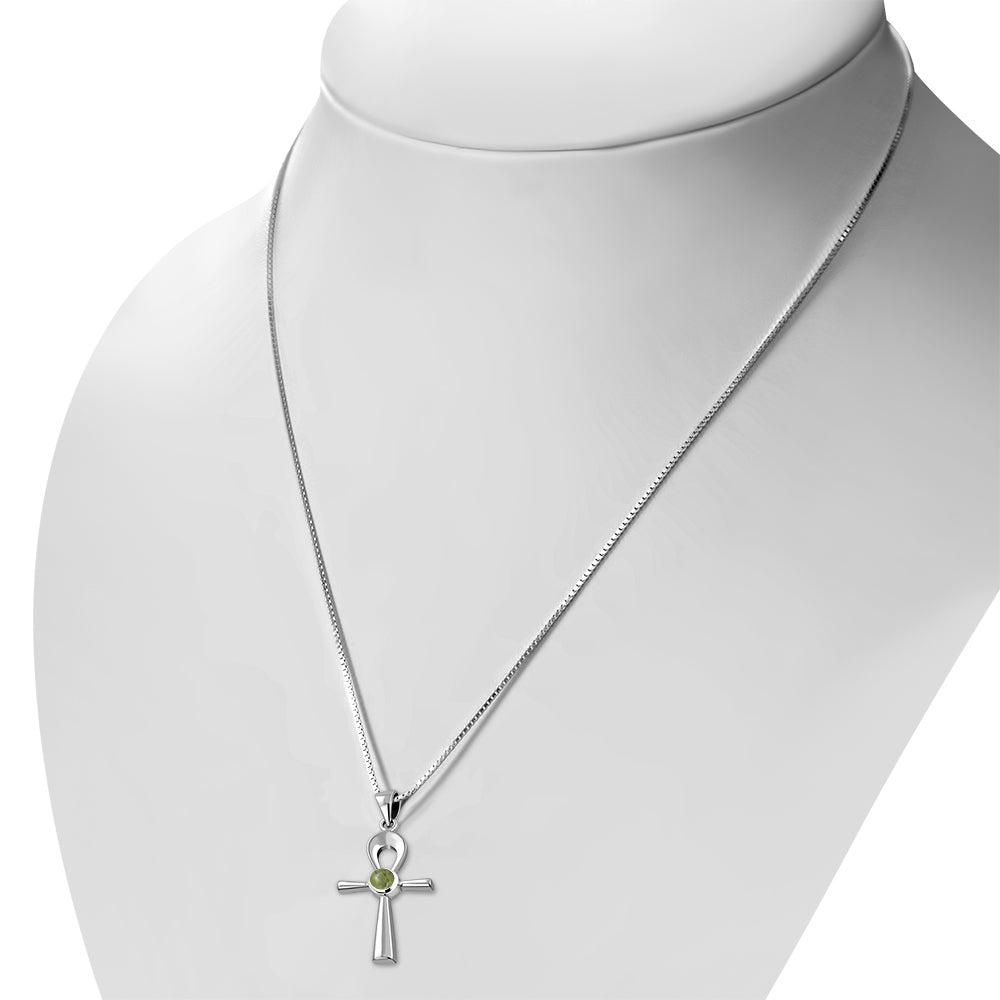 Cross Necklace With Stone In The Middle Sterling Silver Men's