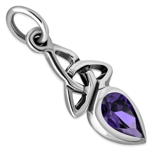 Celtic Stone Pendant-Triquetra Teardrop with Violet Zircon