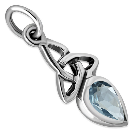 Celtic Stone Pendant-Triquetra Teardrop with Blue Zircon