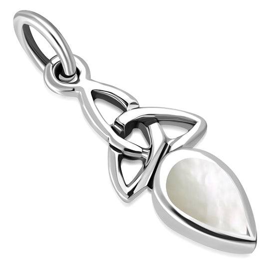 Celtic Stone Pendant-Triquetra Teardrop with Mother of Pearl
