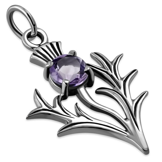 Scottish Thistle Pendant Faceted Amethyst - Spiky Leaf (Small)