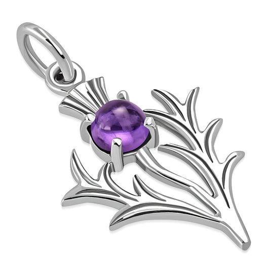 Scottish Thistle Pendant Polished Amethyst - Spiky Leaf (Small)