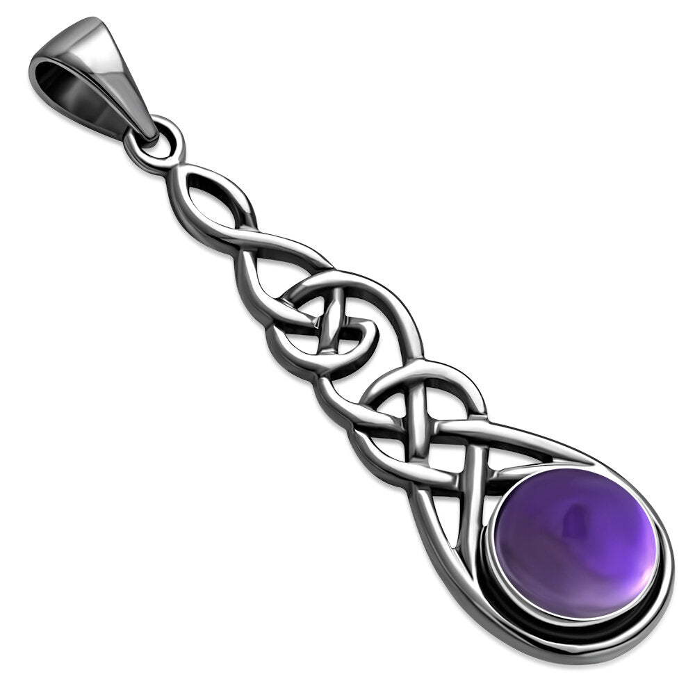 Celtic Stone Pendant- Thin Weave with Amethyst