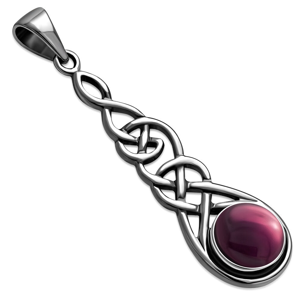 Celtic Stone Pendant- Thin Weave with Red Garnet