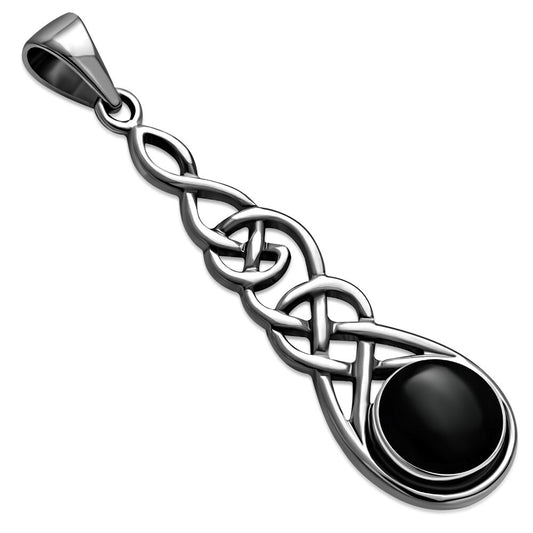 Celtic Stone Pendant- Thin Weave with Black Onyx