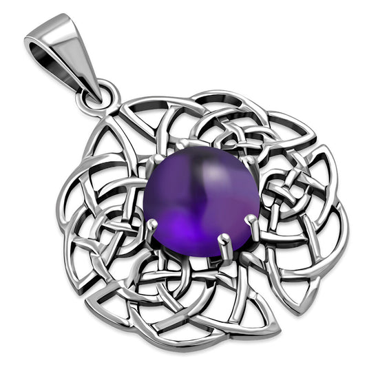 Celtic Stone Pendant - Dara Knot with Amethyst