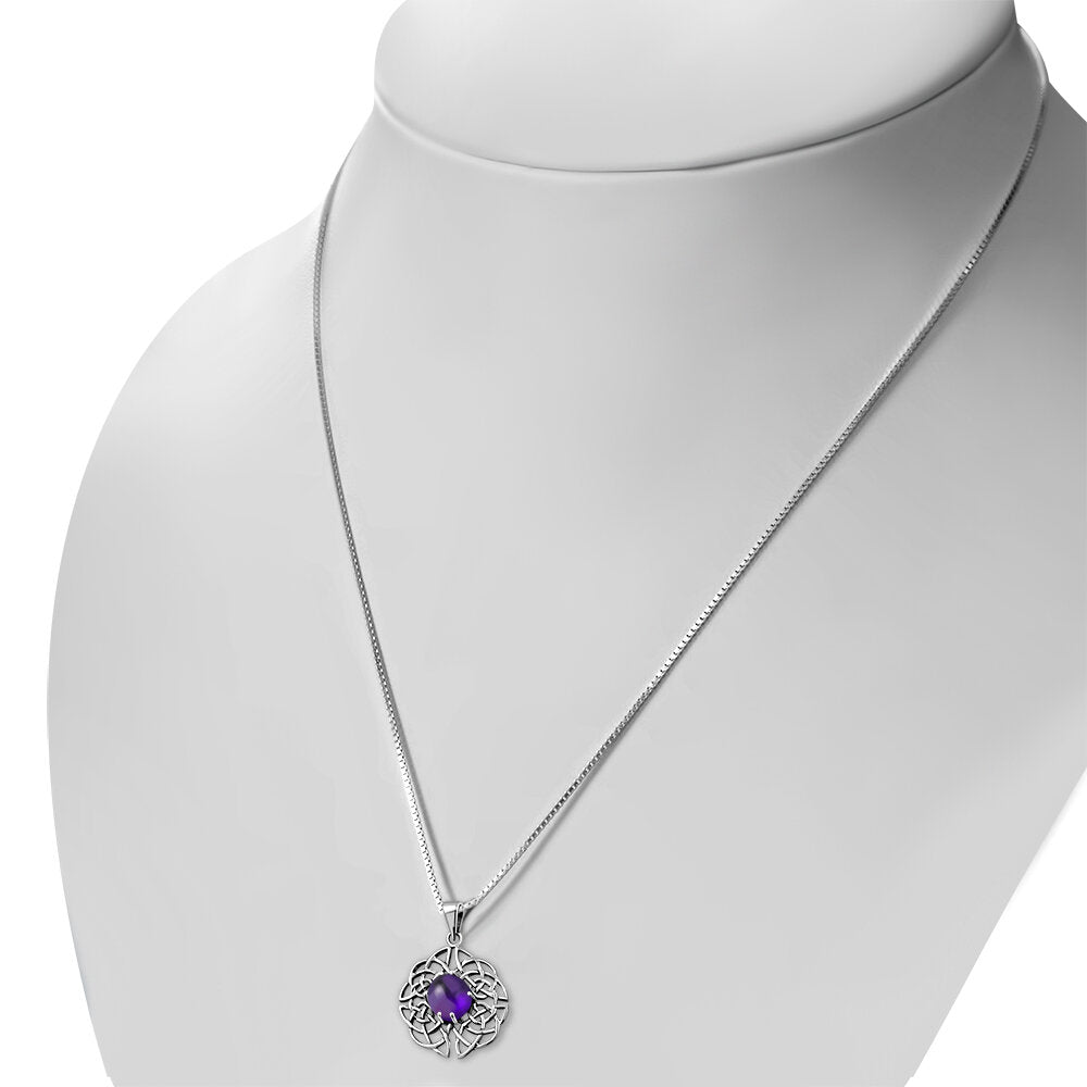 Celtic Stone Pendant - Dara Knot with Amethyst